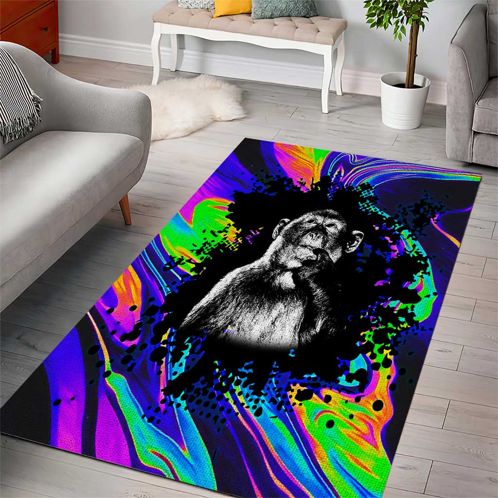 Funny Psychedelic Monkey Thinker Area Rug Trippy Curiosity Vibes