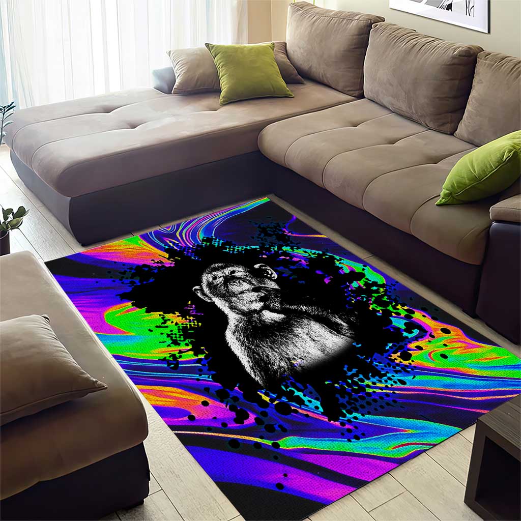 Funny Psychedelic Monkey Thinker Area Rug Trippy Curiosity Vibes