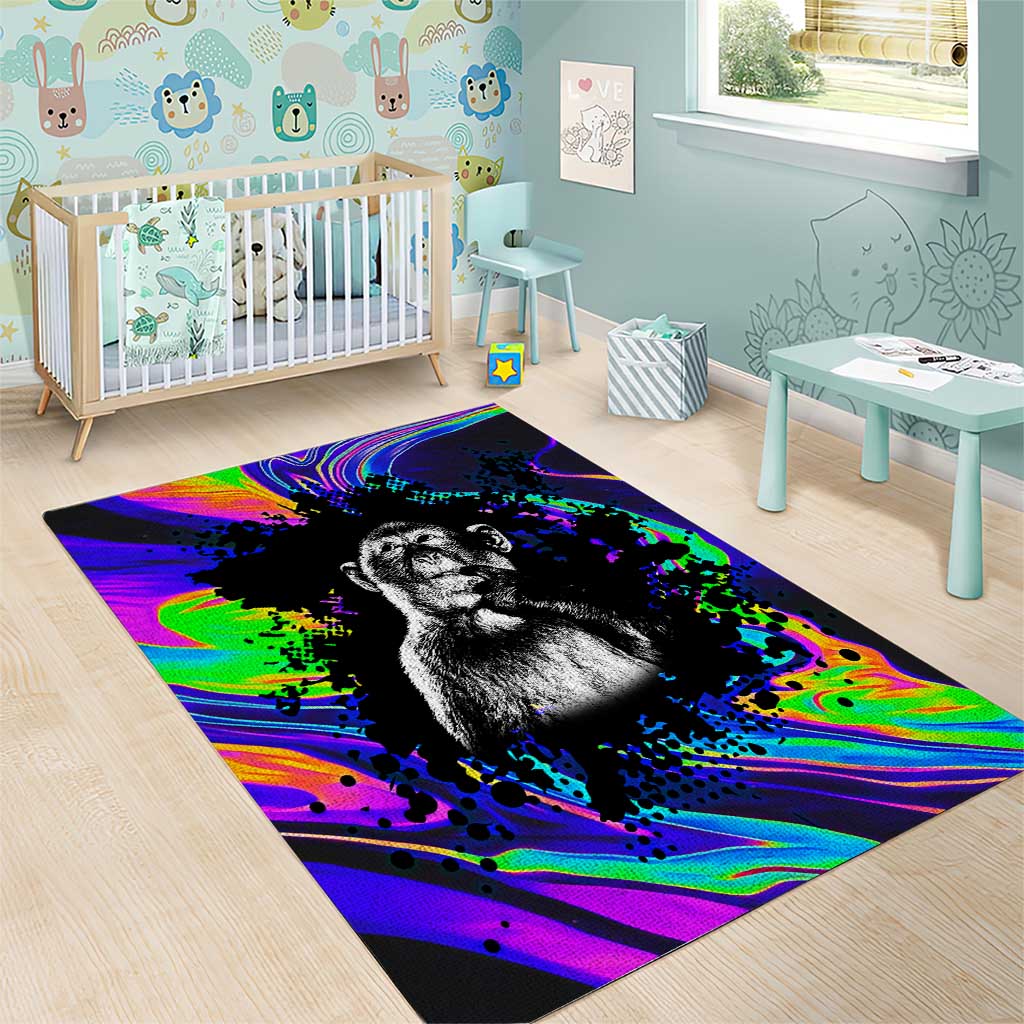 Funny Psychedelic Monkey Thinker Area Rug Trippy Curiosity Vibes