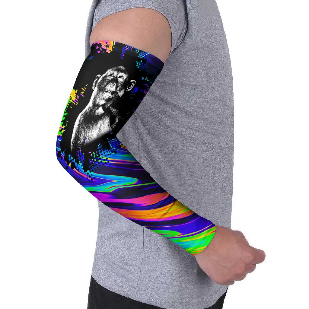 Funny Psychedelic Monkey Thinker Arm Sleeves Trippy Curiosity Vibes