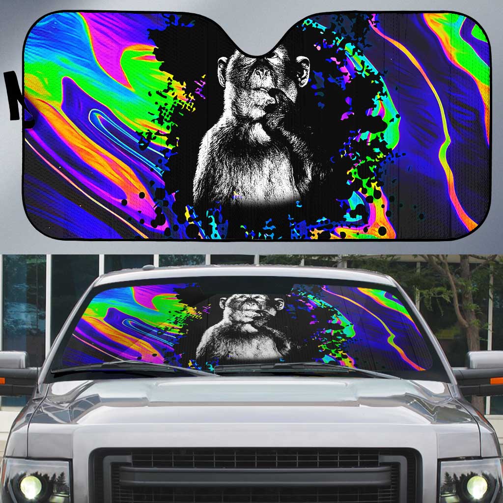 Funny Psychedelic Monkey Thinker Auto Sun Shade Trippy Curiosity Vibes