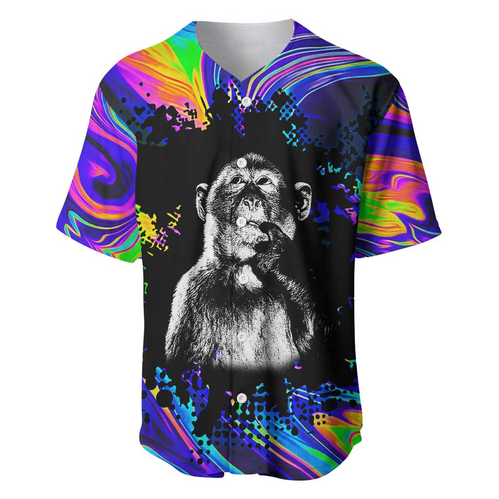 Funny Psychedelic Monkey Thinker Baseball Jersey Trippy Curiosity Vibes