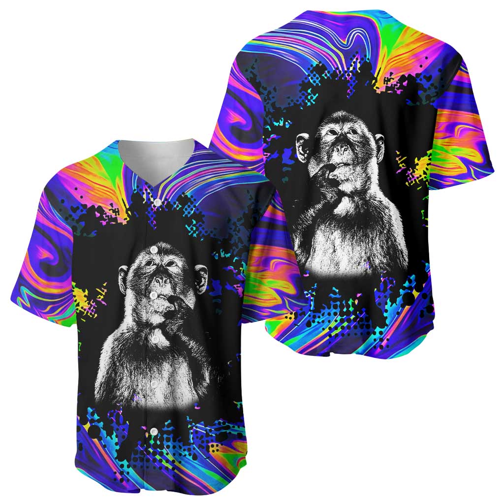 Funny Psychedelic Monkey Thinker Baseball Jersey Trippy Curiosity Vibes