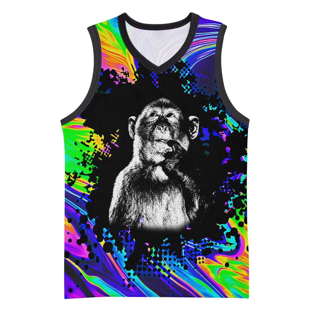 Funny Psychedelic Monkey Thinker Basketball Jersey Trippy Curiosity Vibes