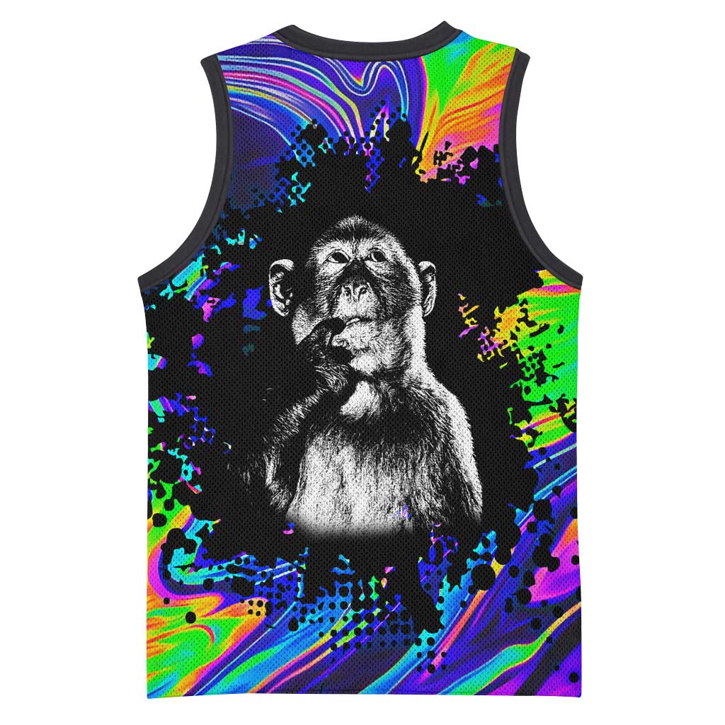 Funny Psychedelic Monkey Thinker Basketball Jersey Trippy Curiosity Vibes