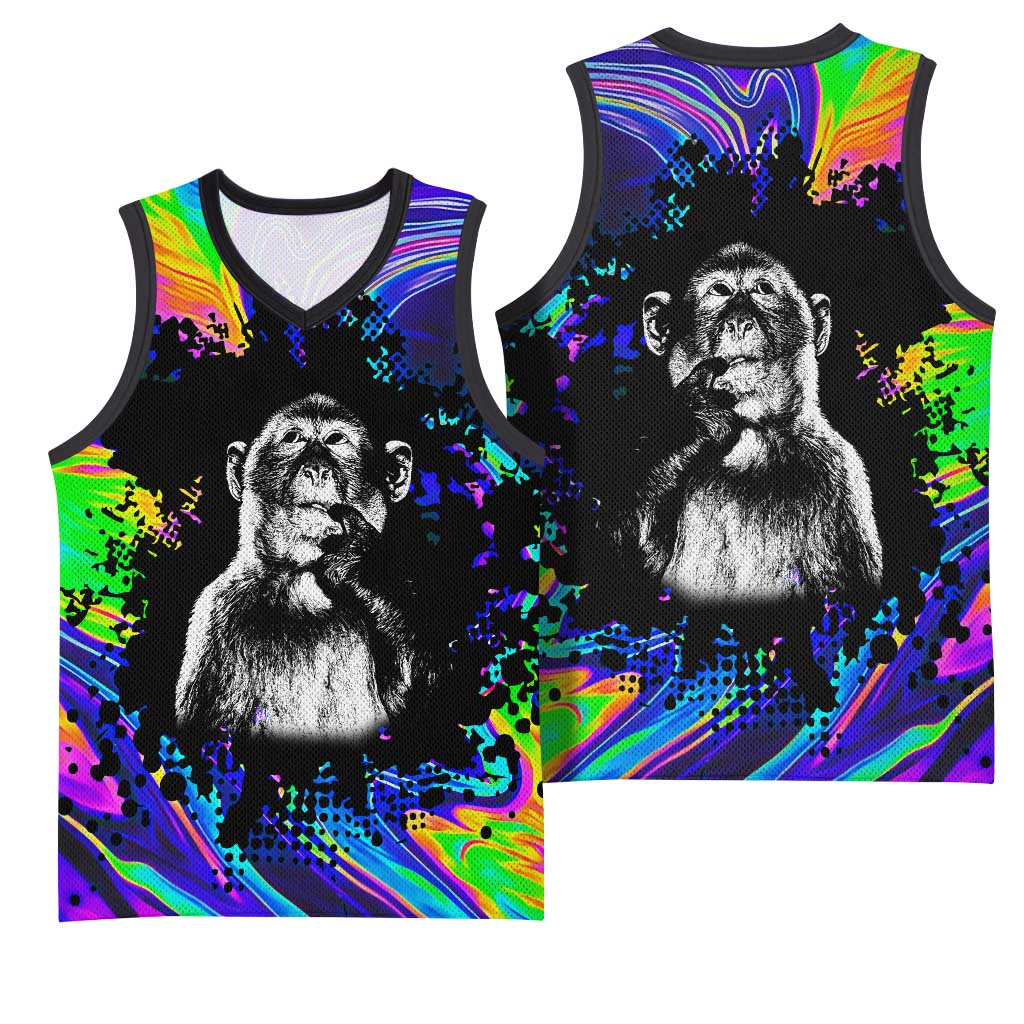 Funny Psychedelic Monkey Thinker Basketball Jersey Trippy Curiosity Vibes