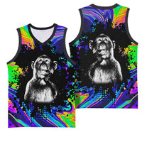 Funny Psychedelic Monkey Thinker Basketball Jersey Trippy Curiosity Vibes
