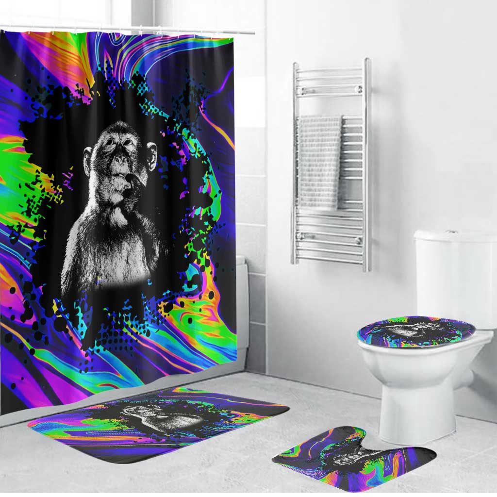 Funny Psychedelic Monkey Thinker Bathroom Set Trippy Curiosity Vibes