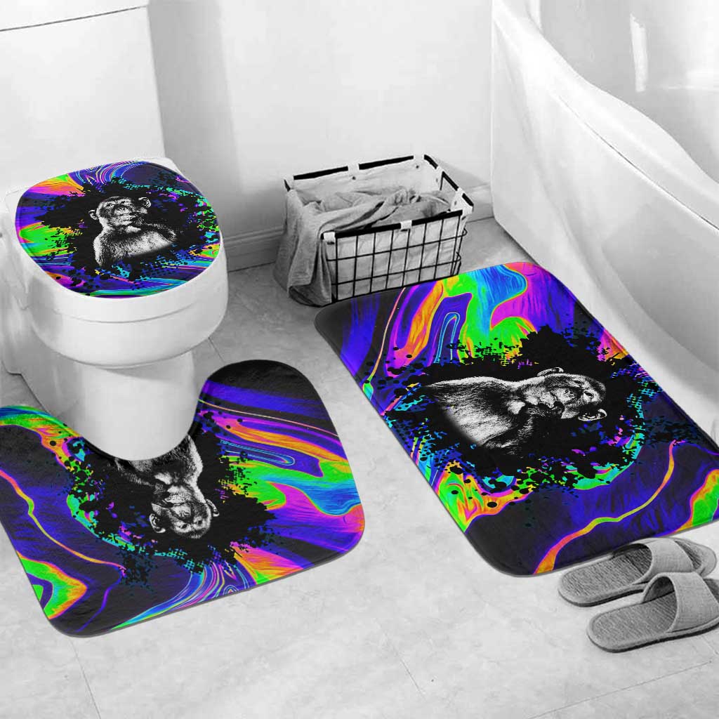 Funny Psychedelic Monkey Thinker Bathroom Set Trippy Curiosity Vibes
