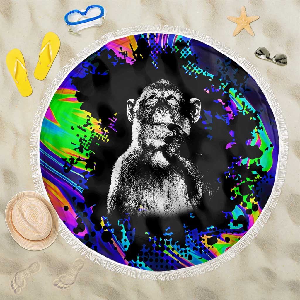 Funny Psychedelic Monkey Thinker Beach Blanket Trippy Curiosity Vibes