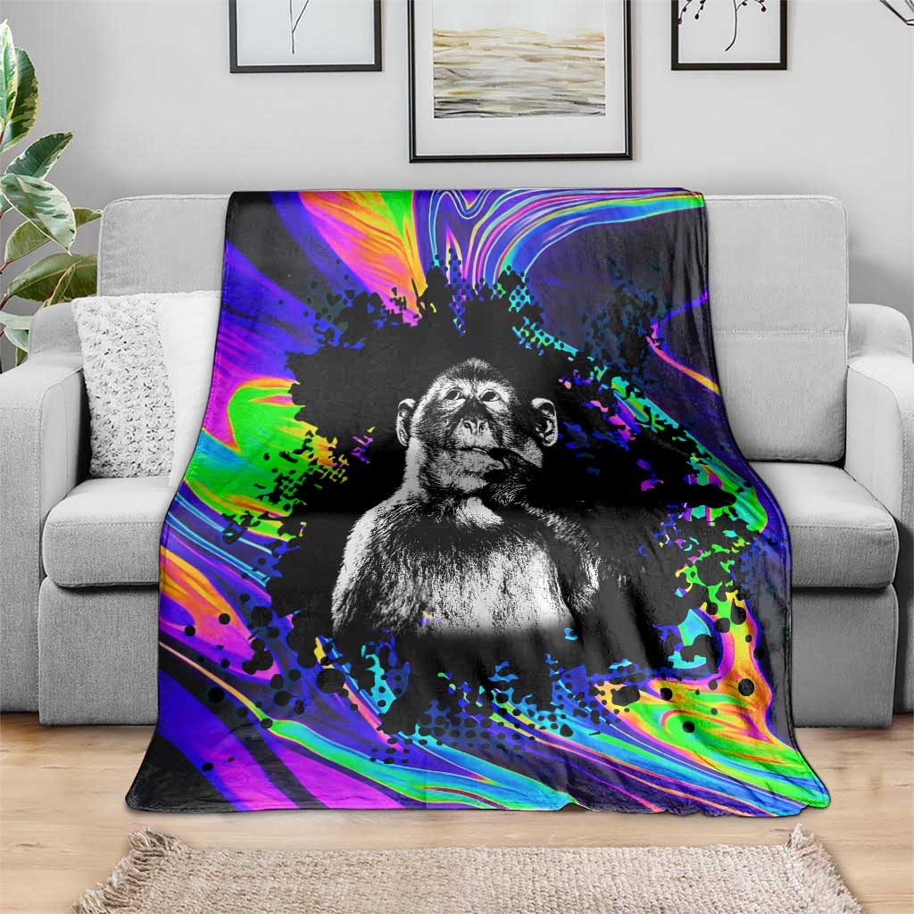 Funny Psychedelic Monkey Thinker Blanket Trippy Curiosity Vibes