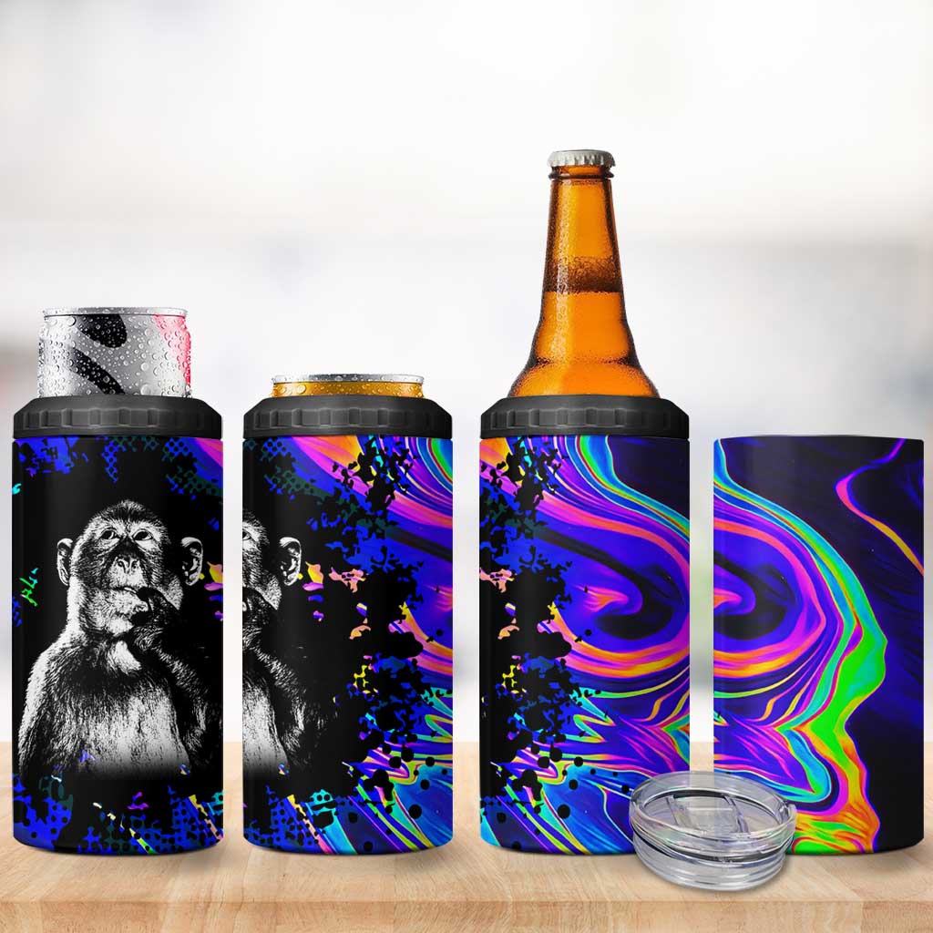Funny Psychedelic Monkey Thinker 4 in 1 Can Cooler Tumbler Trippy Curiosity Vibes