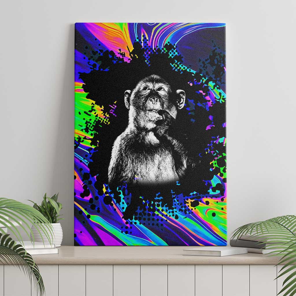 Funny Psychedelic Monkey Thinker Canvas Wall Art Trippy Curiosity Vibes