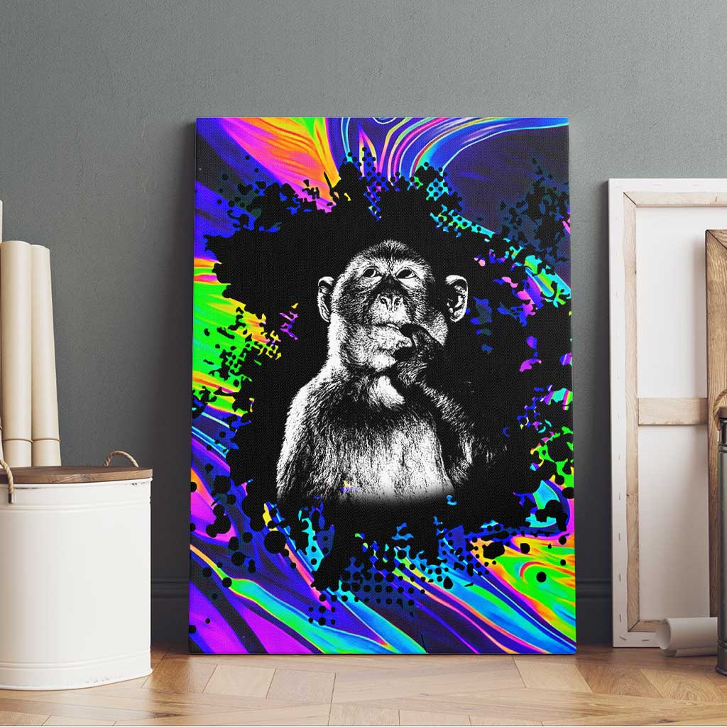 Funny Psychedelic Monkey Thinker Canvas Wall Art Trippy Curiosity Vibes