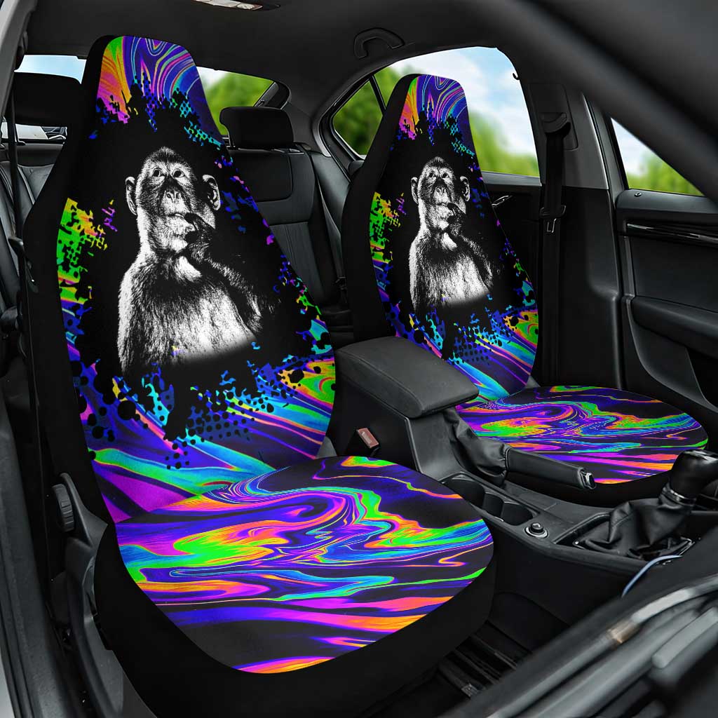 Funny Psychedelic Monkey Thinker Car Seat Cover Trippy Curiosity Vibes