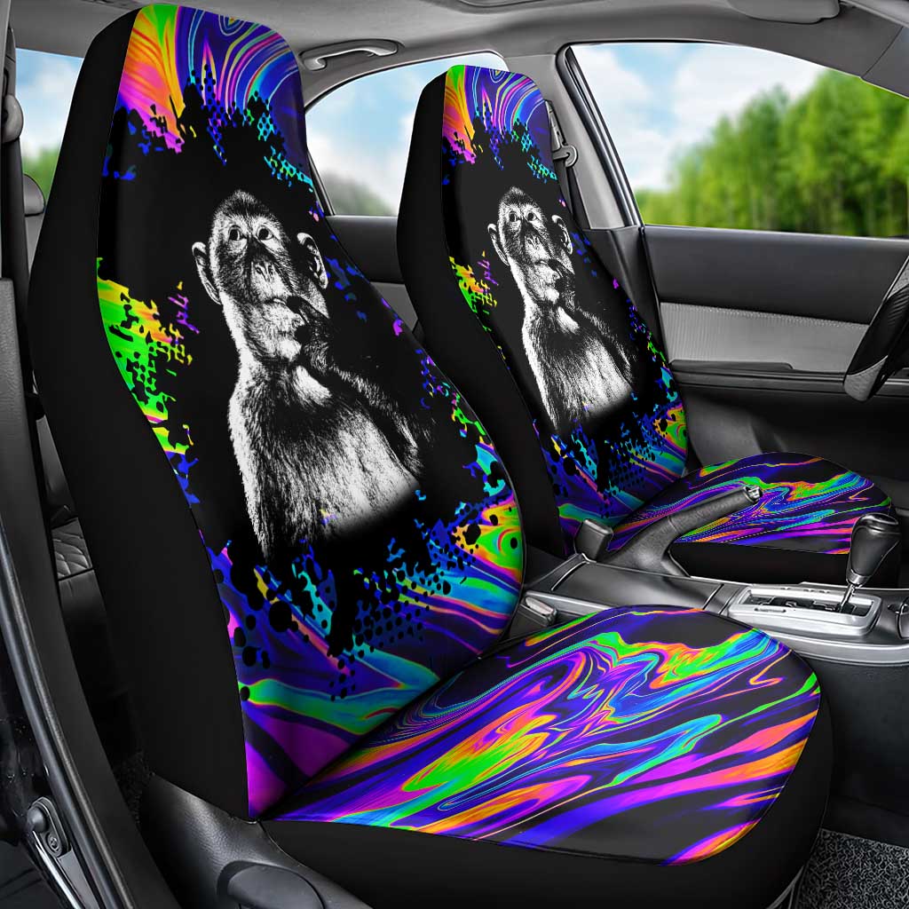 Funny Psychedelic Monkey Thinker Car Seat Cover Trippy Curiosity Vibes