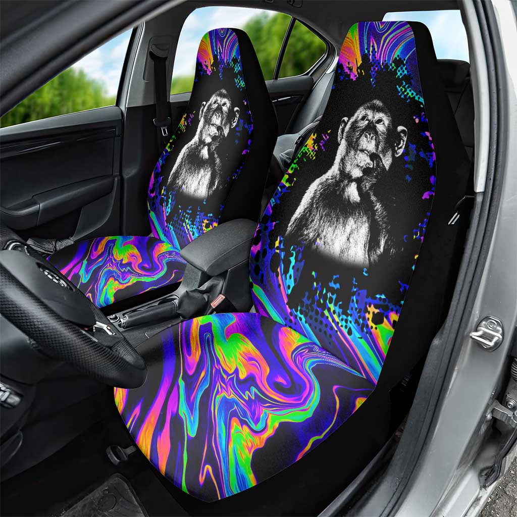 Funny Psychedelic Monkey Thinker Car Seat Cover Trippy Curiosity Vibes