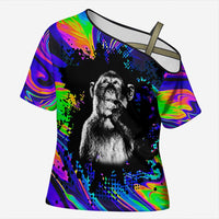 Funny Psychedelic Monkey Thinker Cross Shoulder Shirt Trippy Curiosity Vibes