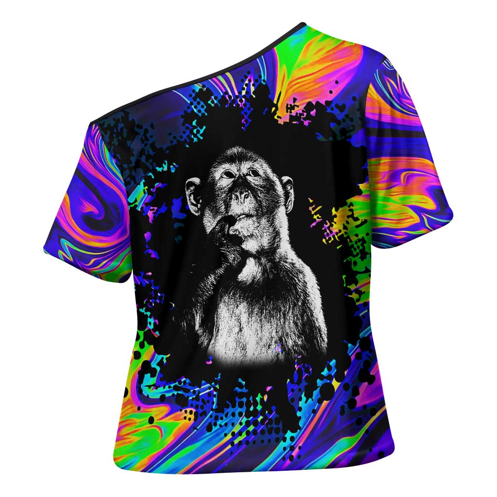 Funny Psychedelic Monkey Thinker Cross Shoulder Shirt Trippy Curiosity Vibes
