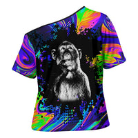 Funny Psychedelic Monkey Thinker Cross Shoulder Shirt Trippy Curiosity Vibes