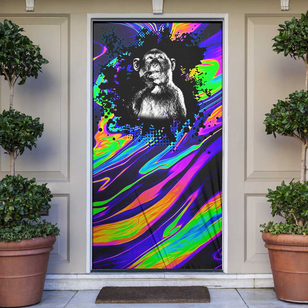 Funny Psychedelic Monkey Thinker Door Cover Trippy Curiosity Vibes