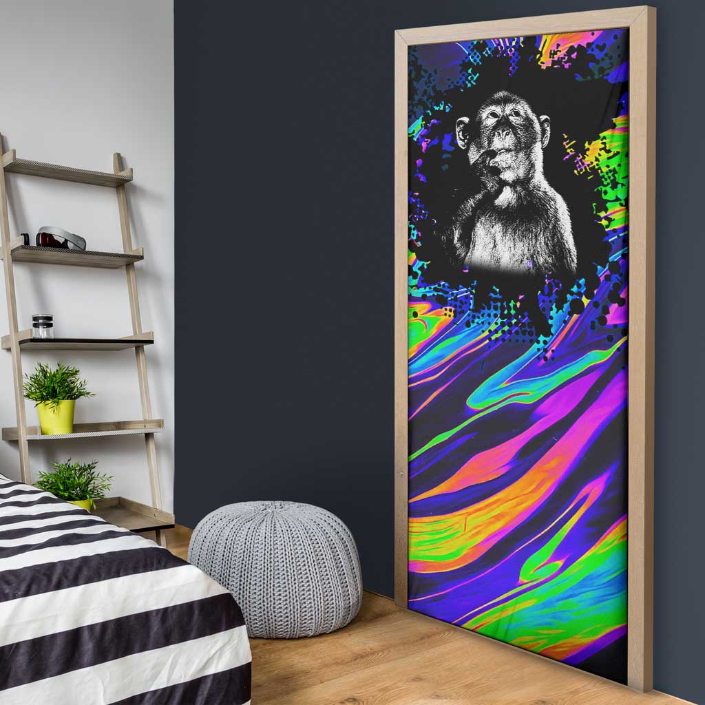 Funny Psychedelic Monkey Thinker Door Cover Trippy Curiosity Vibes