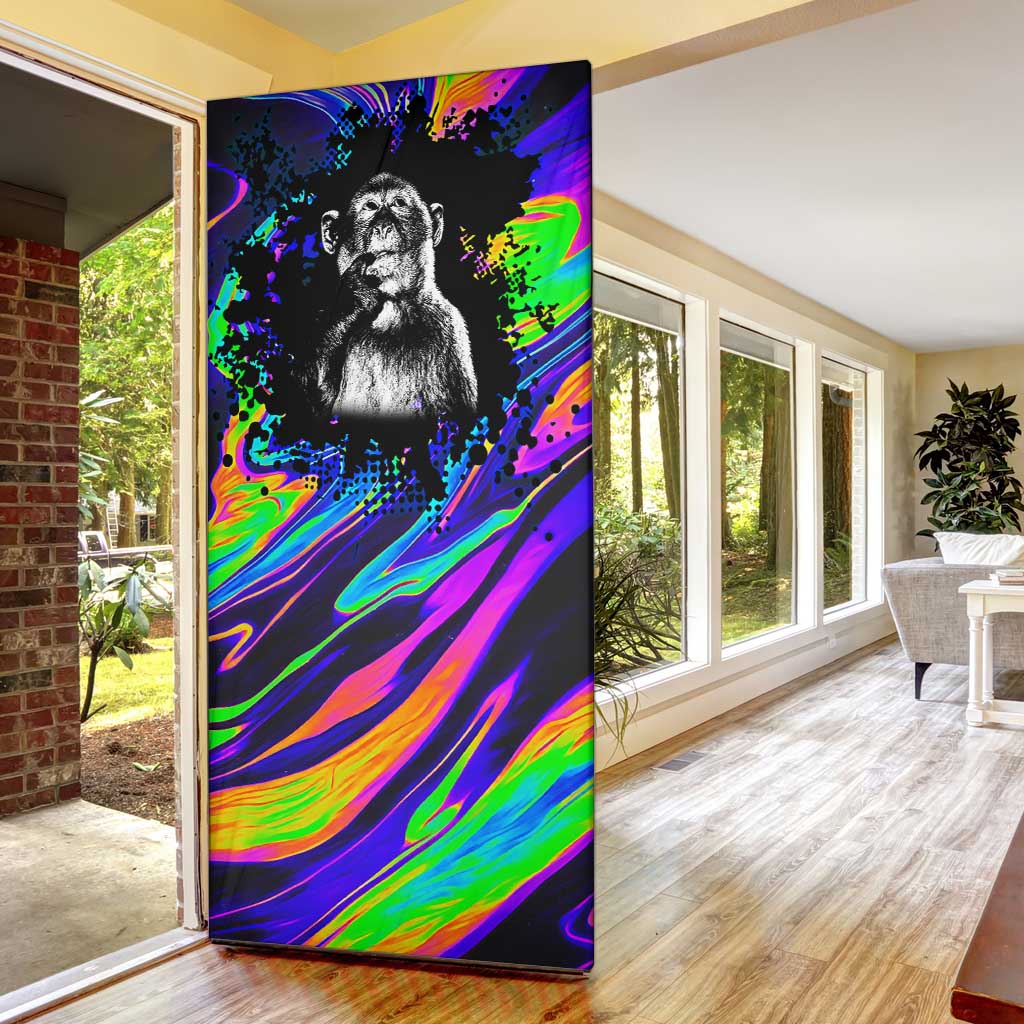 Funny Psychedelic Monkey Thinker Door Cover Trippy Curiosity Vibes