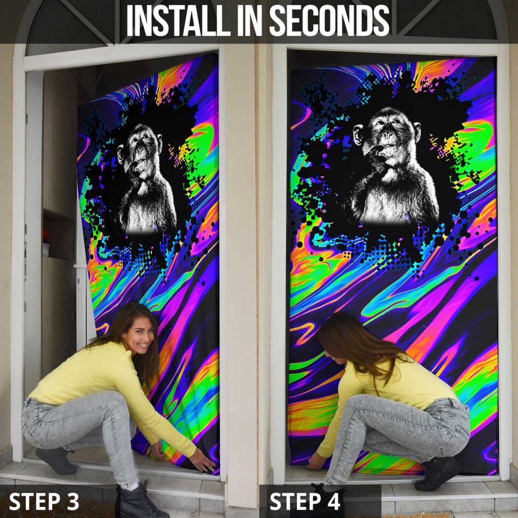 Funny Psychedelic Monkey Thinker Door Cover Trippy Curiosity Vibes