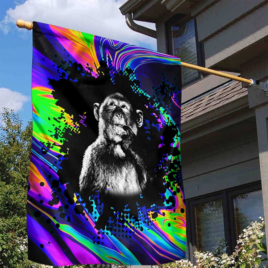 Funny Psychedelic Monkey Thinker Garden Flag Trippy Curiosity Vibes