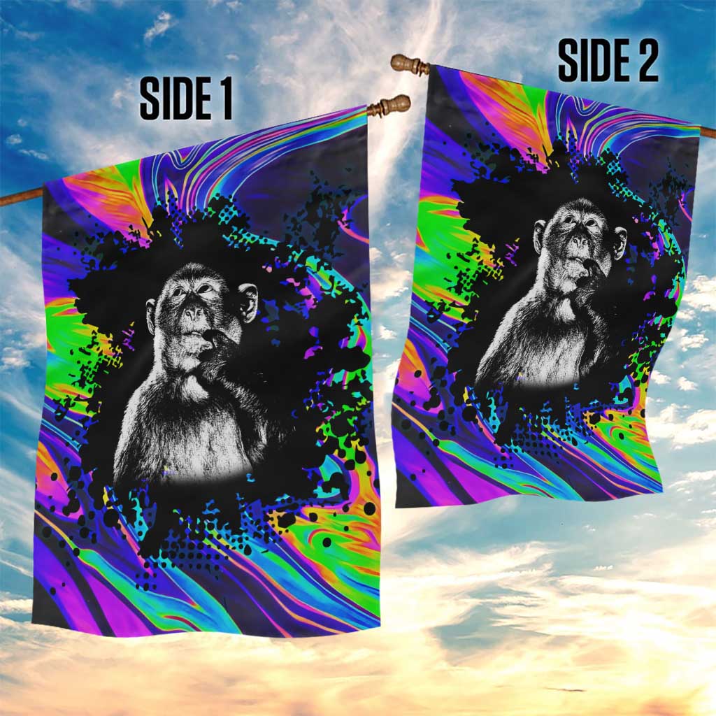 Funny Psychedelic Monkey Thinker Garden Flag Trippy Curiosity Vibes
