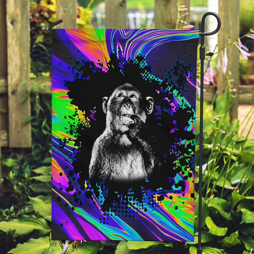 Funny Psychedelic Monkey Thinker Garden Flag Trippy Curiosity Vibes