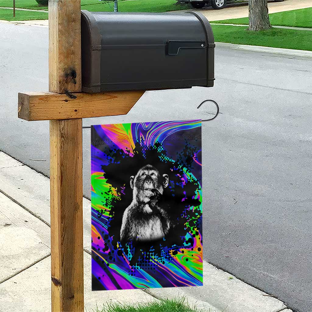 Funny Psychedelic Monkey Thinker Garden Flag Trippy Curiosity Vibes