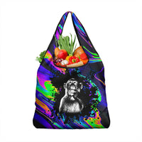 Funny Psychedelic Monkey Thinker Grocery Bag Trippy Curiosity Vibes