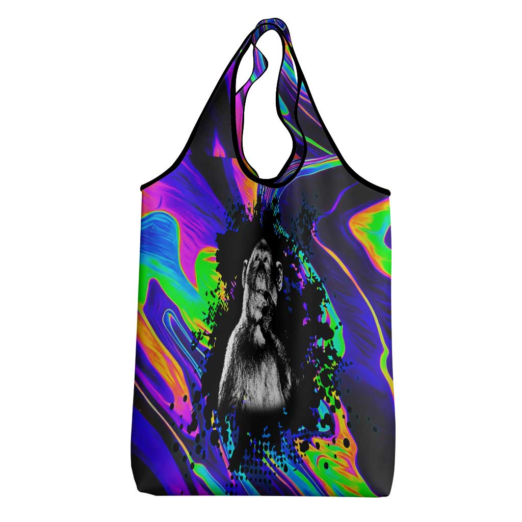 Funny Psychedelic Monkey Thinker Grocery Bag Trippy Curiosity Vibes