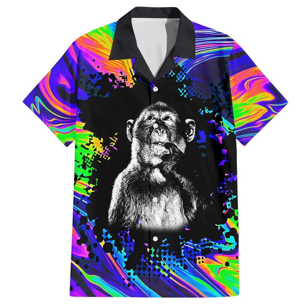 Funny Psychedelic Monkey Thinker Hawaiian Shirt Trippy Curiosity Vibes