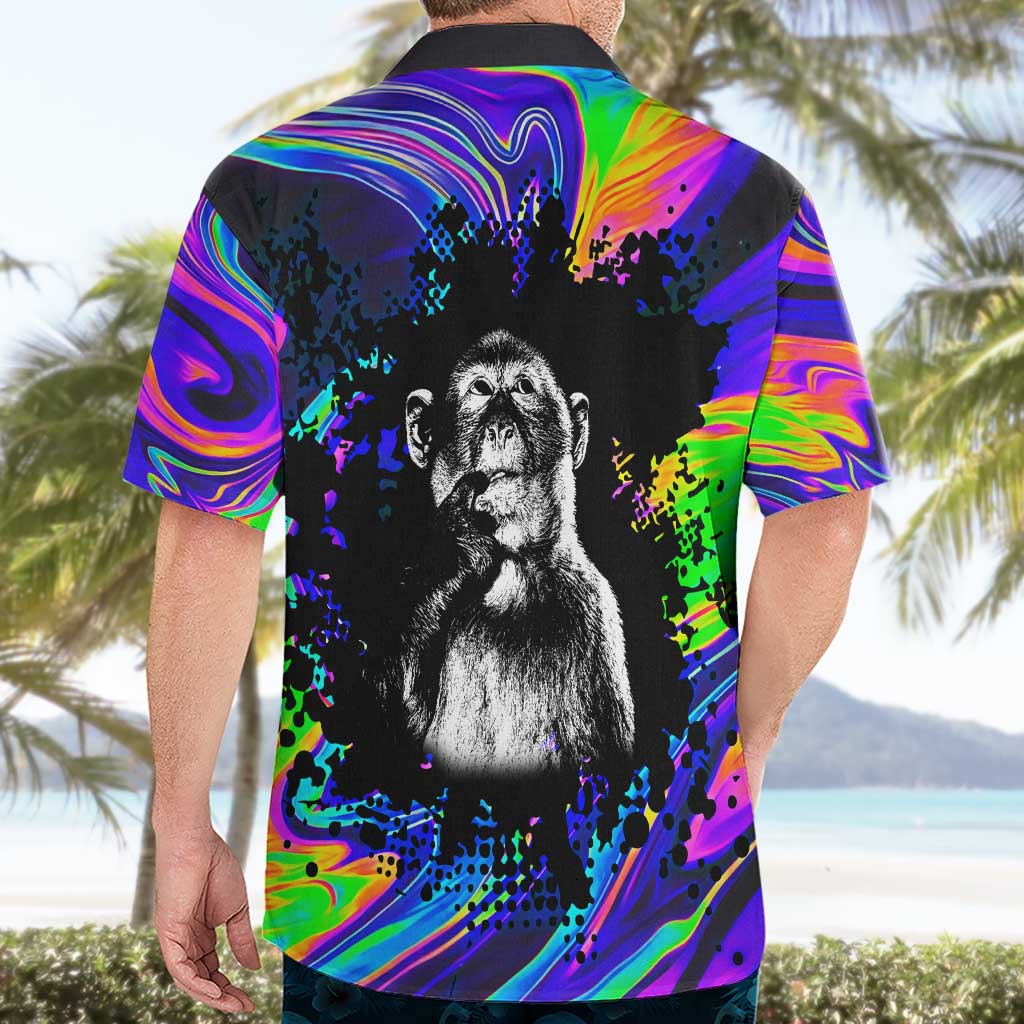 Funny Psychedelic Monkey Thinker Hawaiian Shirt Trippy Curiosity Vibes
