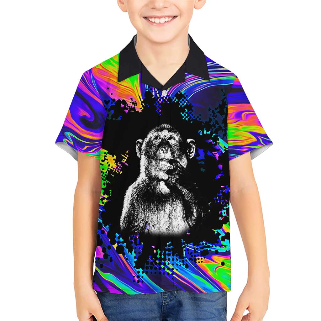 Funny Psychedelic Monkey Thinker Hawaiian Shirt Trippy Curiosity Vibes