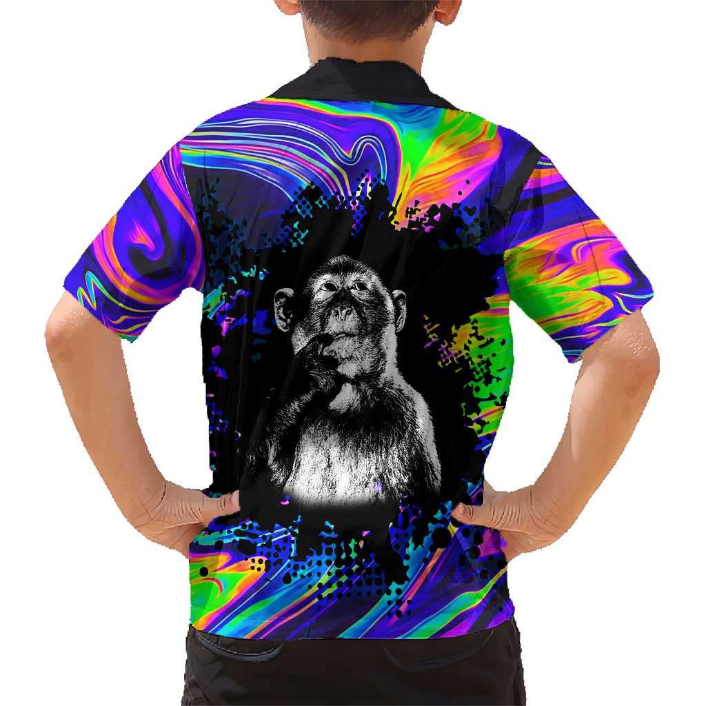 Funny Psychedelic Monkey Thinker Hawaiian Shirt Trippy Curiosity Vibes