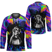 Funny Psychedelic Monkey Thinker Hockey Jersey Trippy Curiosity Vibes