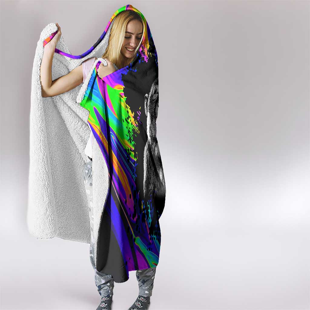 Funny Psychedelic Monkey Thinker Hooded Blanket Trippy Curiosity Vibes