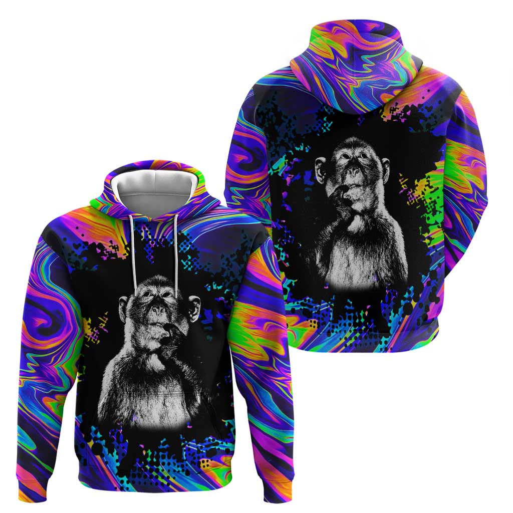 Funny Psychedelic Monkey Thinker Hoodie Trippy Curiosity Vibes