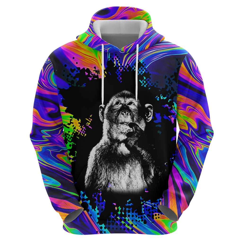 Funny Psychedelic Monkey Thinker Hoodie Trippy Curiosity Vibes