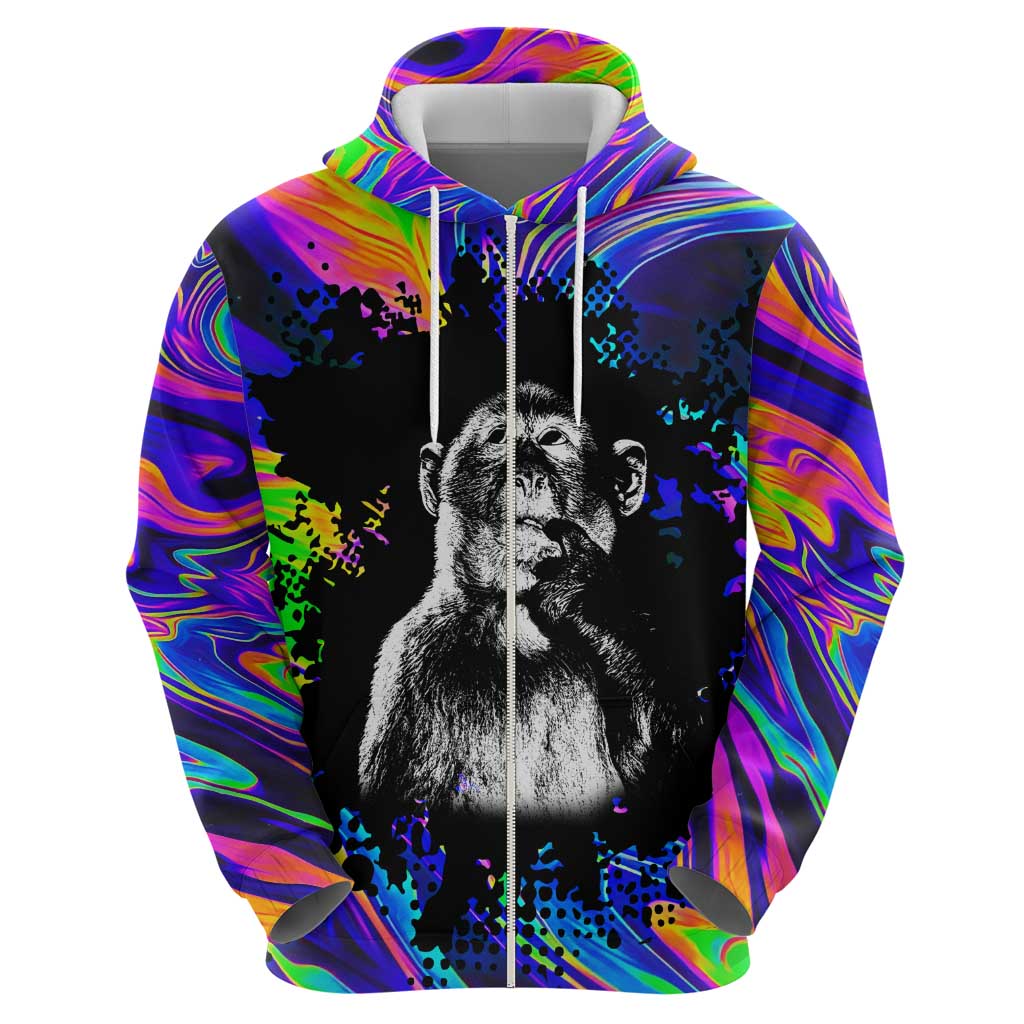 Funny Psychedelic Monkey Thinker Hoodie Trippy Curiosity Vibes