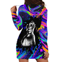 Funny Psychedelic Monkey Thinker Hoodie Dress Trippy Curiosity Vibes