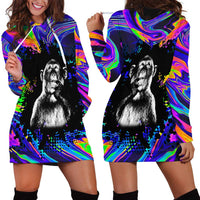 Funny Psychedelic Monkey Thinker Hoodie Dress Trippy Curiosity Vibes
