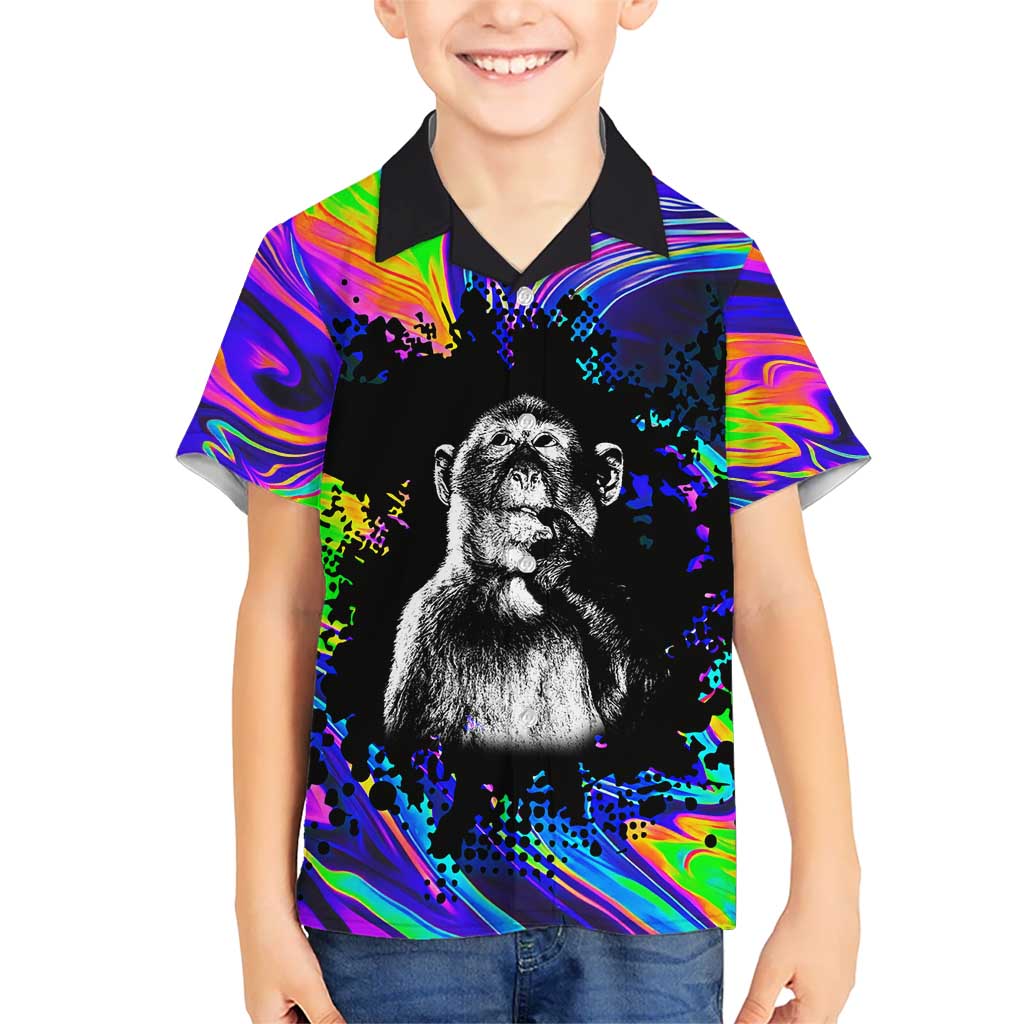 Funny Psychedelic Monkey Thinker Kid Hawaiian Shirt Trippy Curiosity Vibes
