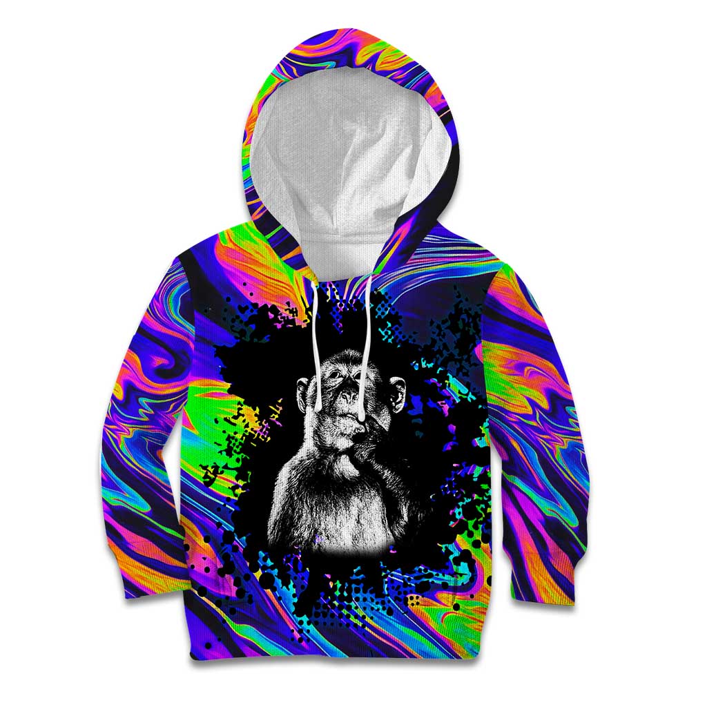 Funny Psychedelic Monkey Thinker Kid Hoodie Trippy Curiosity Vibes