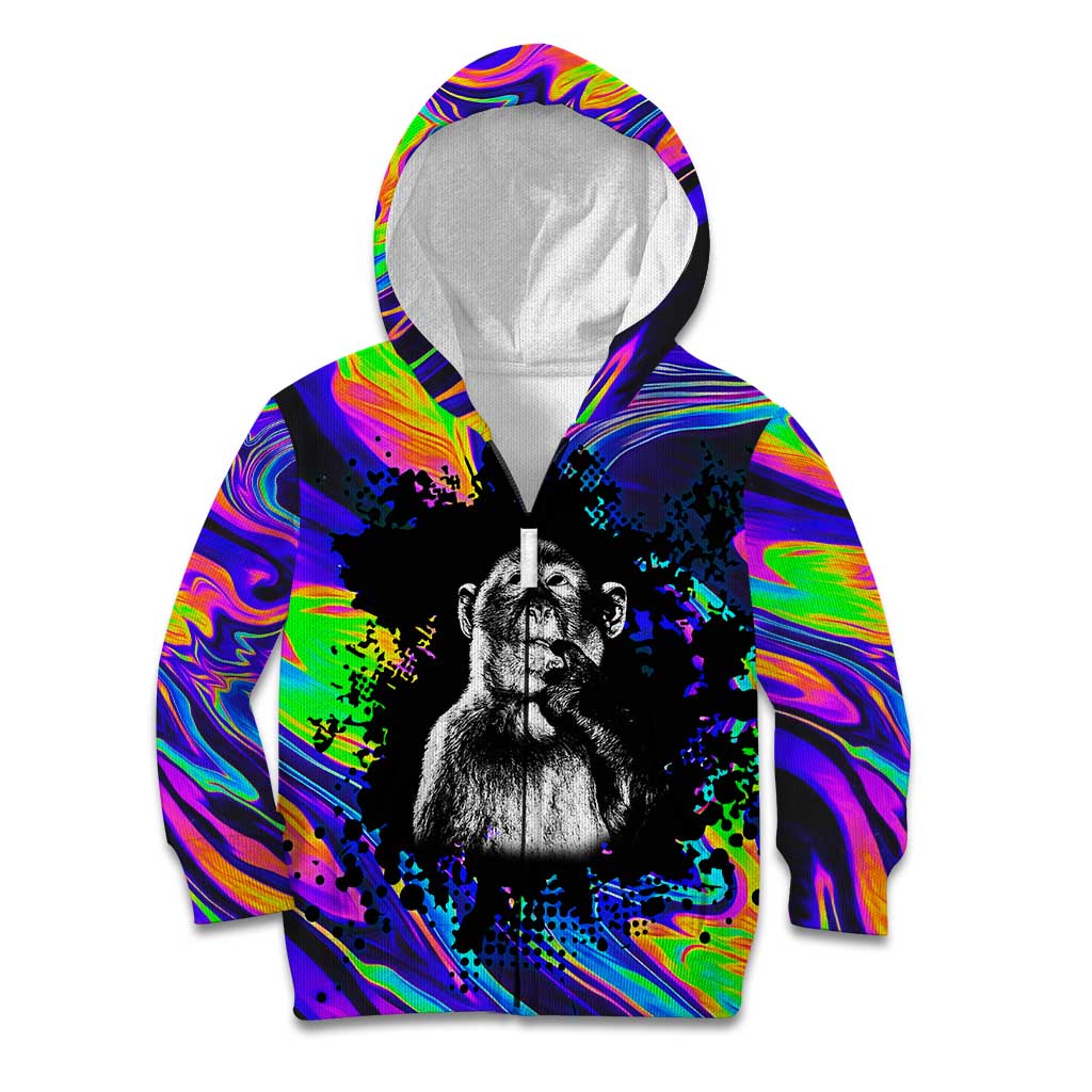 Funny Psychedelic Monkey Thinker Kid Hoodie Trippy Curiosity Vibes