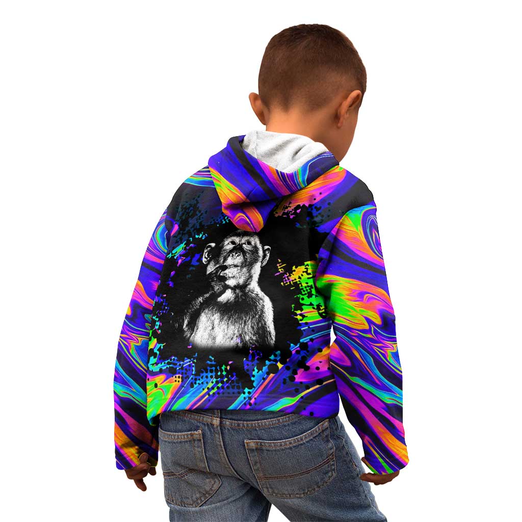 Funny Psychedelic Monkey Thinker Kid Hoodie Trippy Curiosity Vibes