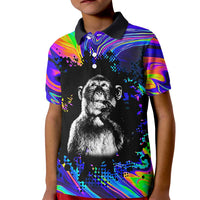 Funny Psychedelic Monkey Thinker Kid Polo Shirt Trippy Curiosity Vibes